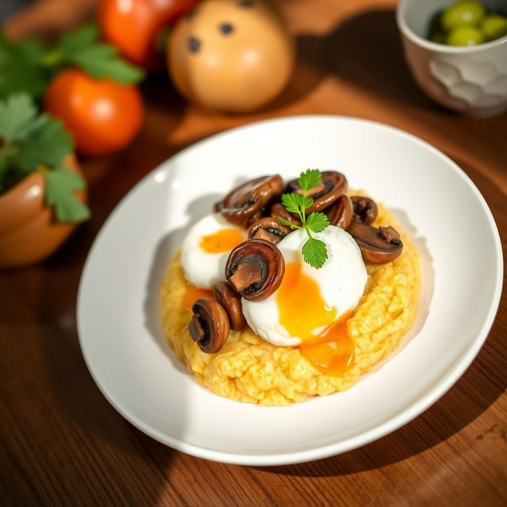 Savory Breakfast Polenta with Caramelized Mushrooms & Poached Eggs Savory Breakfast Polenta with Caramelized Mushrooms & Poached Eggs