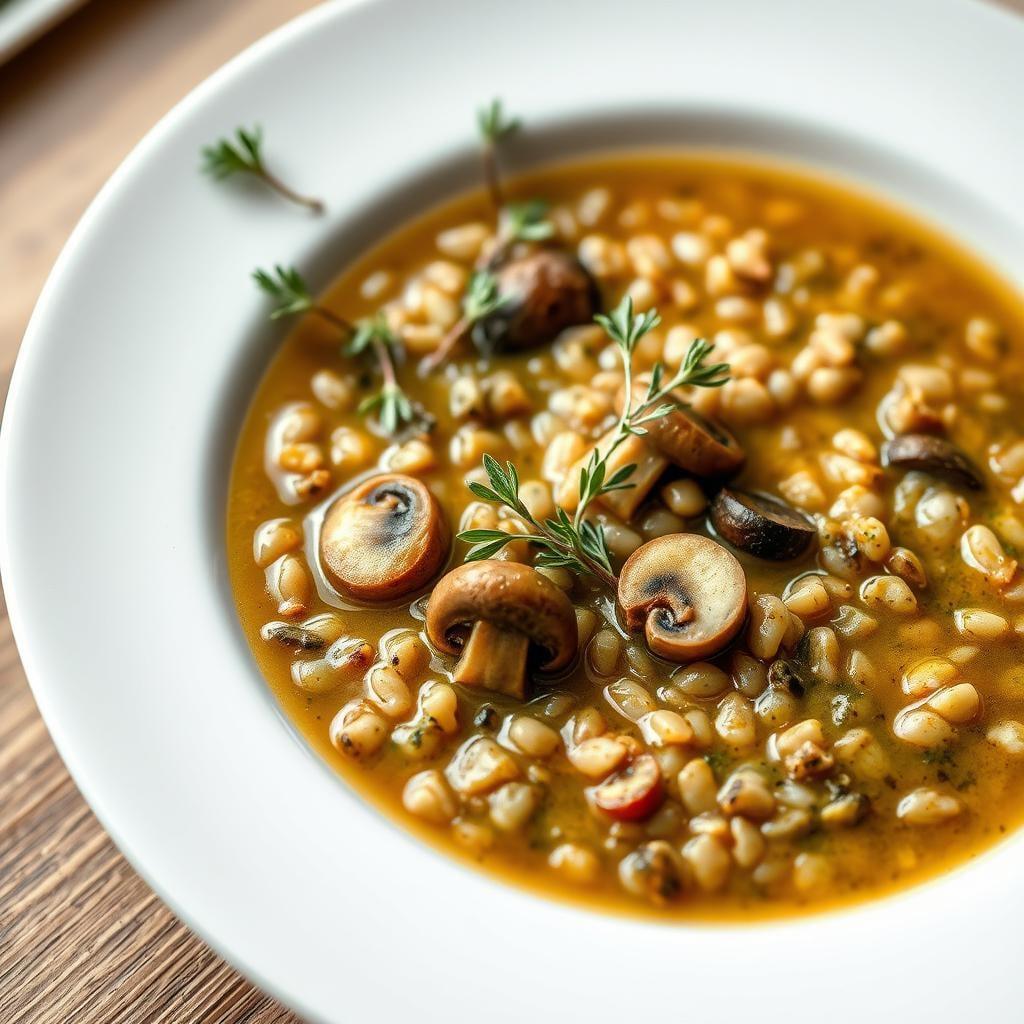 Hearty Mushroom & Barley Soup with Thyme-Infused Olive Oil Hearty Mushroom & Barley Soup with Thyme-Infused Olive Oil