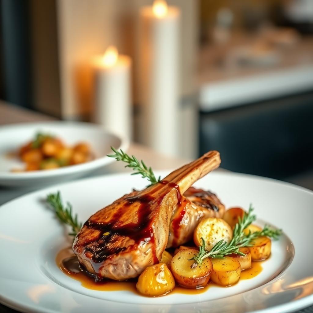 Balsamic Glazed Pork Chops with Rosemary Roasted Potatoes