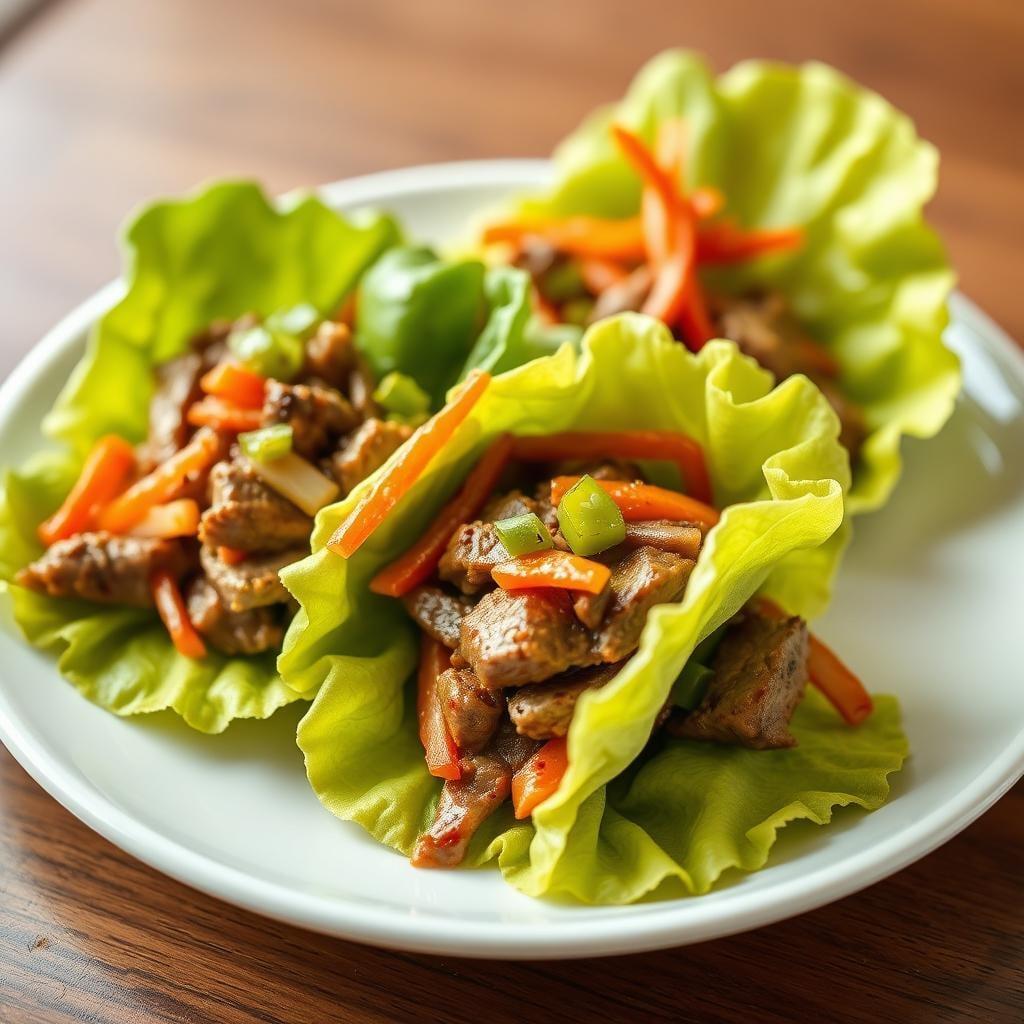 Korean-Style Beef Lettuce Cups with Pickled Vegetables Korean-Style Beef Lettuce Cups with Pickled Vegetables