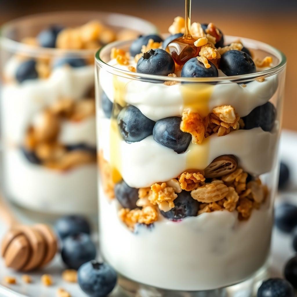 Blueberry-Almond Greek Yogurt Parfait with Honey Blueberry-Almond Greek Yogurt Parfait with Honey