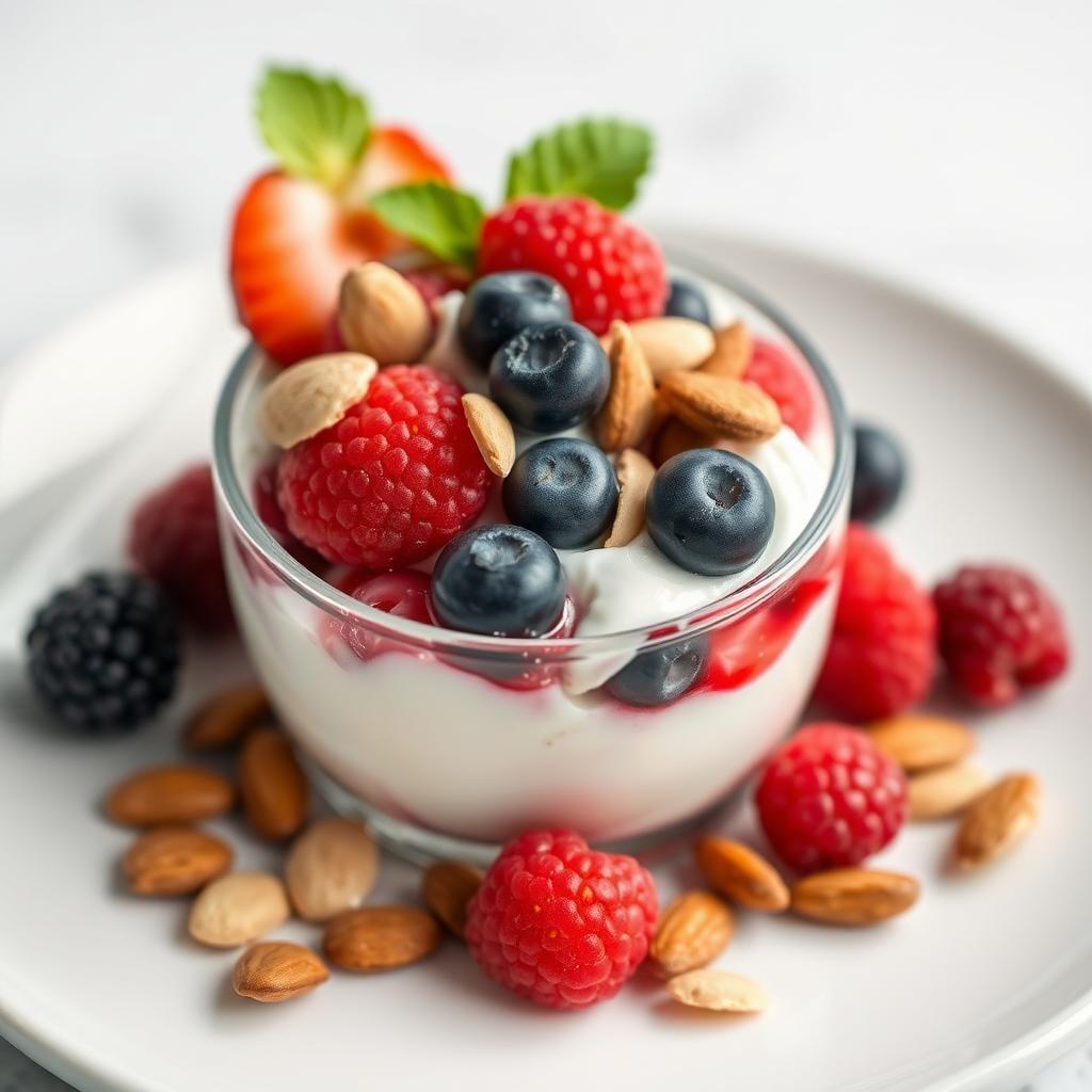 Greek Yogurt Parfait with Berries & Almonds Greek Yogurt Parfait with Berries & Almonds