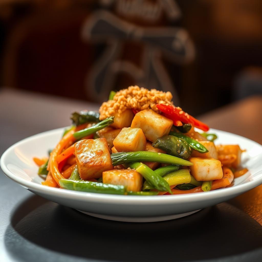 Sesame-Ginger Vegetable Stir-Fry with Crispy Tofu Sesame-Ginger Vegetable Stir-Fry with Crispy Tofu