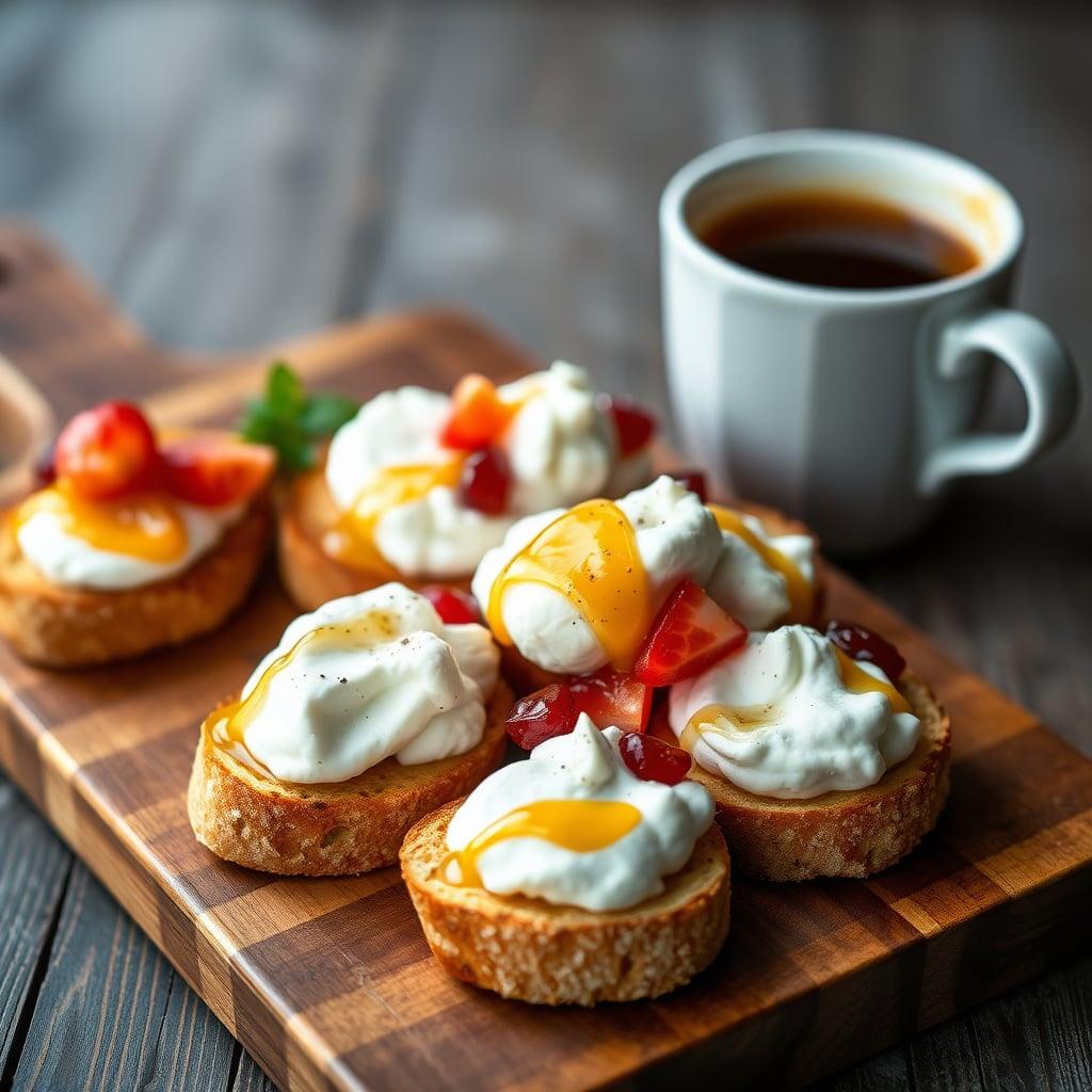 Rustic Italian Breakfast Crostini with Ricotta and Honey