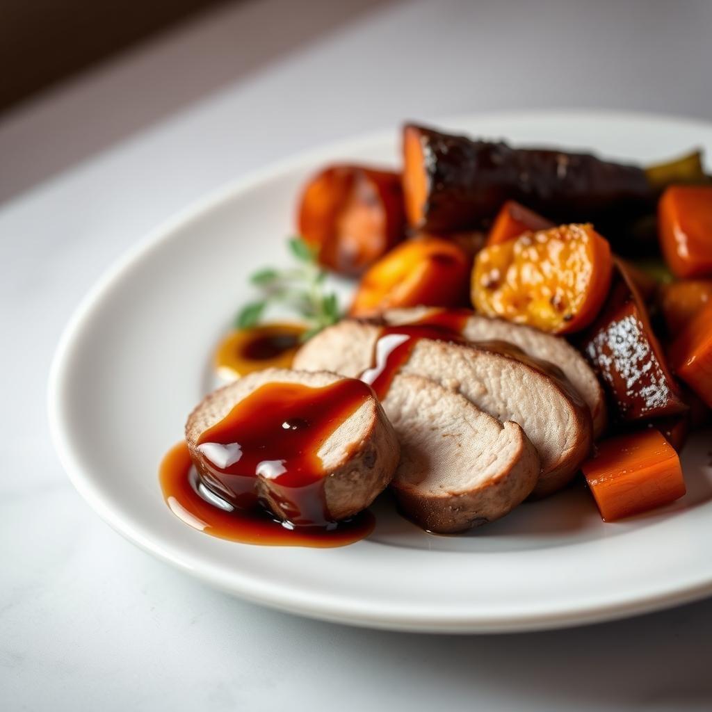 Balsamic Glazed Pork Tenderloin with Roasted Root Vegetables