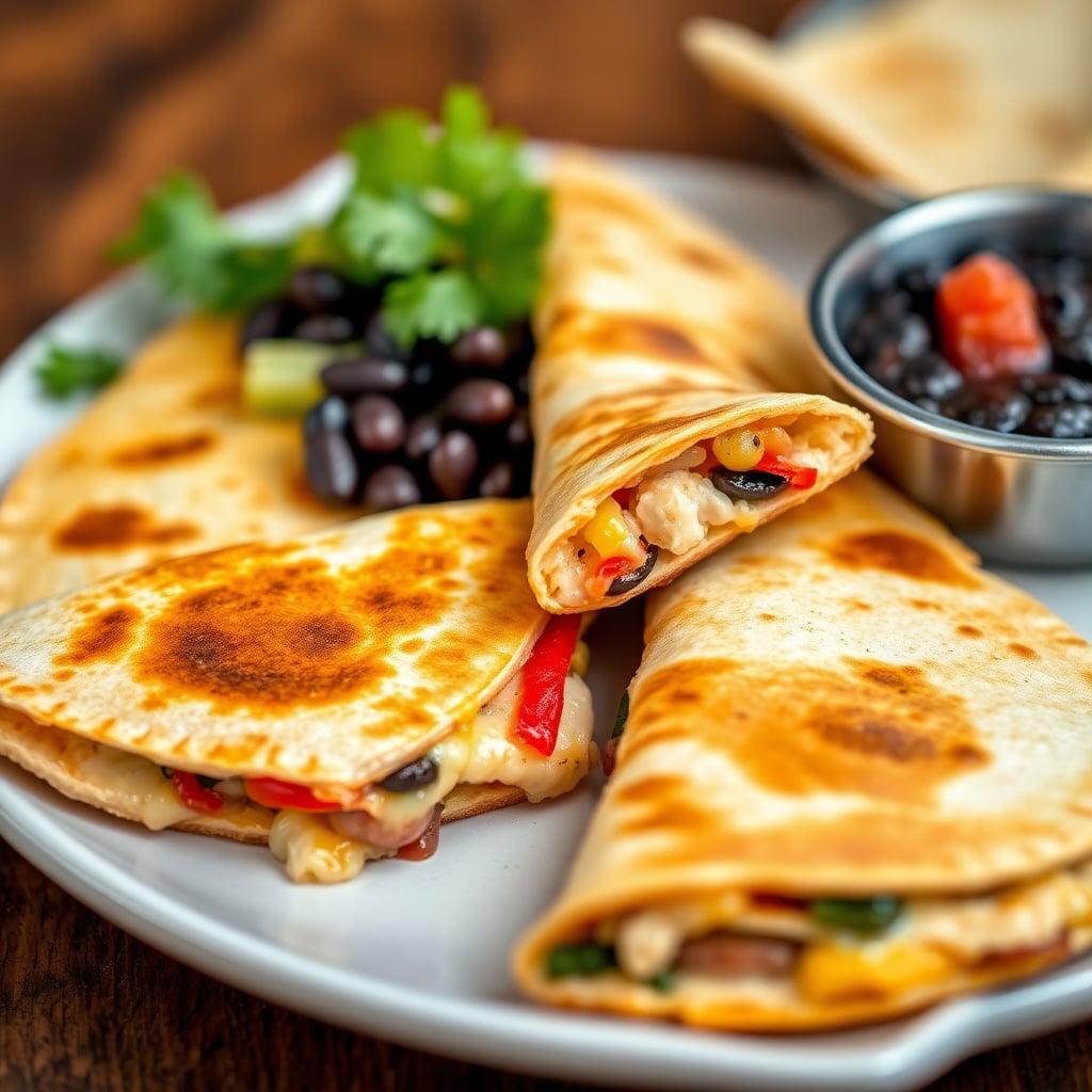 Chicken and Pepper Quesadillas with Black Beans
