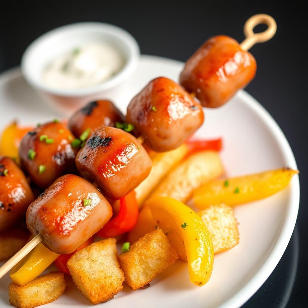 BBQ Italian Sausage Skewers with Air-Fried Crispy Potatoes BBQ Italian Sausage Skewers with Air-Fried Crispy Potatoes