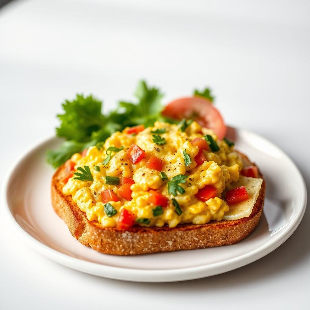 Cheesy Veggie Scrambled Eggs on Toast