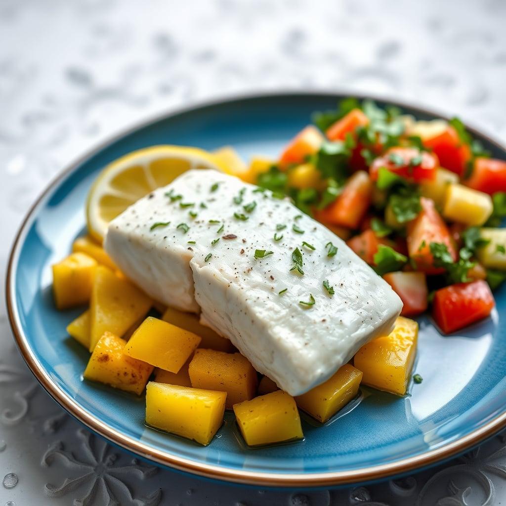 Greek-Style Baked Cod with Lemon Potatoes and Mediterranean Salad Greek-Style Baked Cod with Lemon Potatoes and Mediterranean Salad