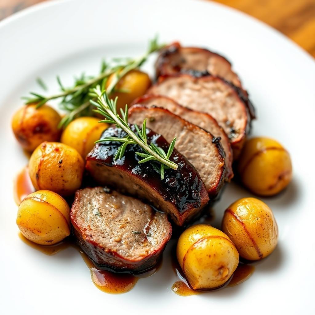 Balsamic Glazed Pork Tenderloin with Rosemary Potatoes