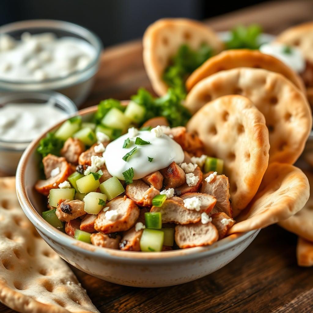 Build-Your-Own Pork Pita Bowls with Mild Tzatziki Build-Your-Own Pork Pita Bowls with Mild Tzatziki