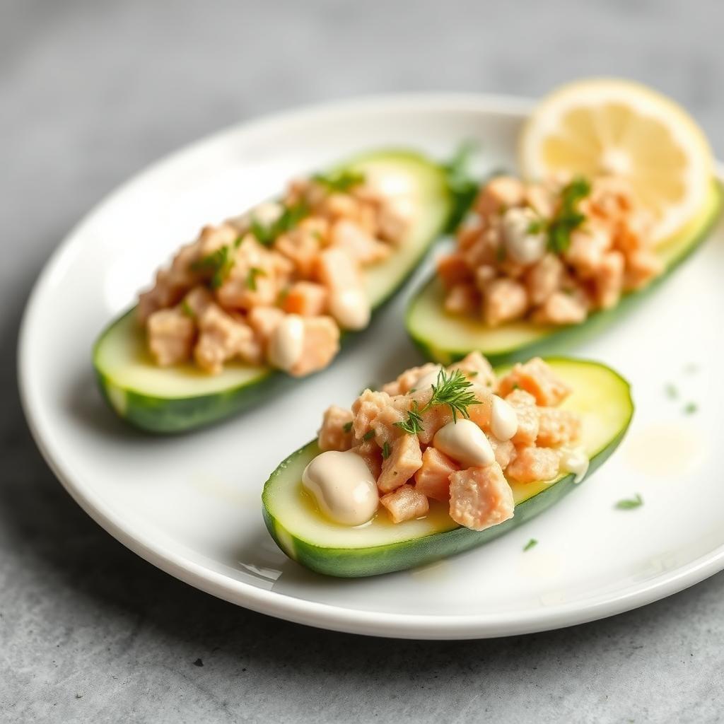 Cucumber Tuna Boats with Lemon Dill Dressing Cucumber Tuna Boats with Lemon Dill Dressing