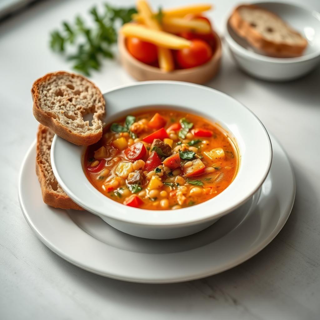 Rustic Italian Vegetable & Barley Soup with Herb Crostini Rustic Italian Vegetable & Barley Soup with Herb Crostini