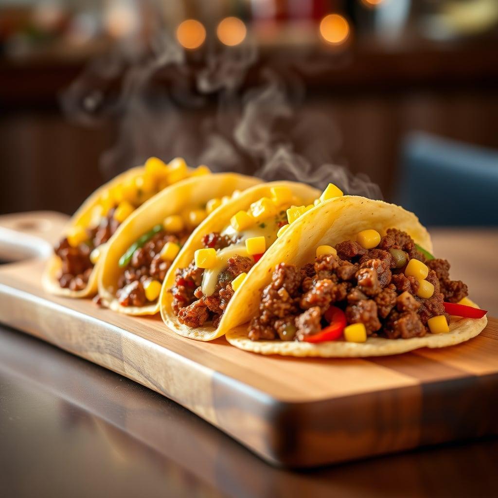 Sizzling Ground Beef Tacos with Peppers and Corn Sizzling Ground Beef Tacos with Peppers and Corn