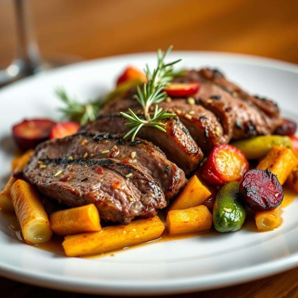 Rosemary-Garlic Marinated Flank Steak with Roasted Vegetables Rosemary-Garlic Marinated Flank Steak with Roasted Vegetables