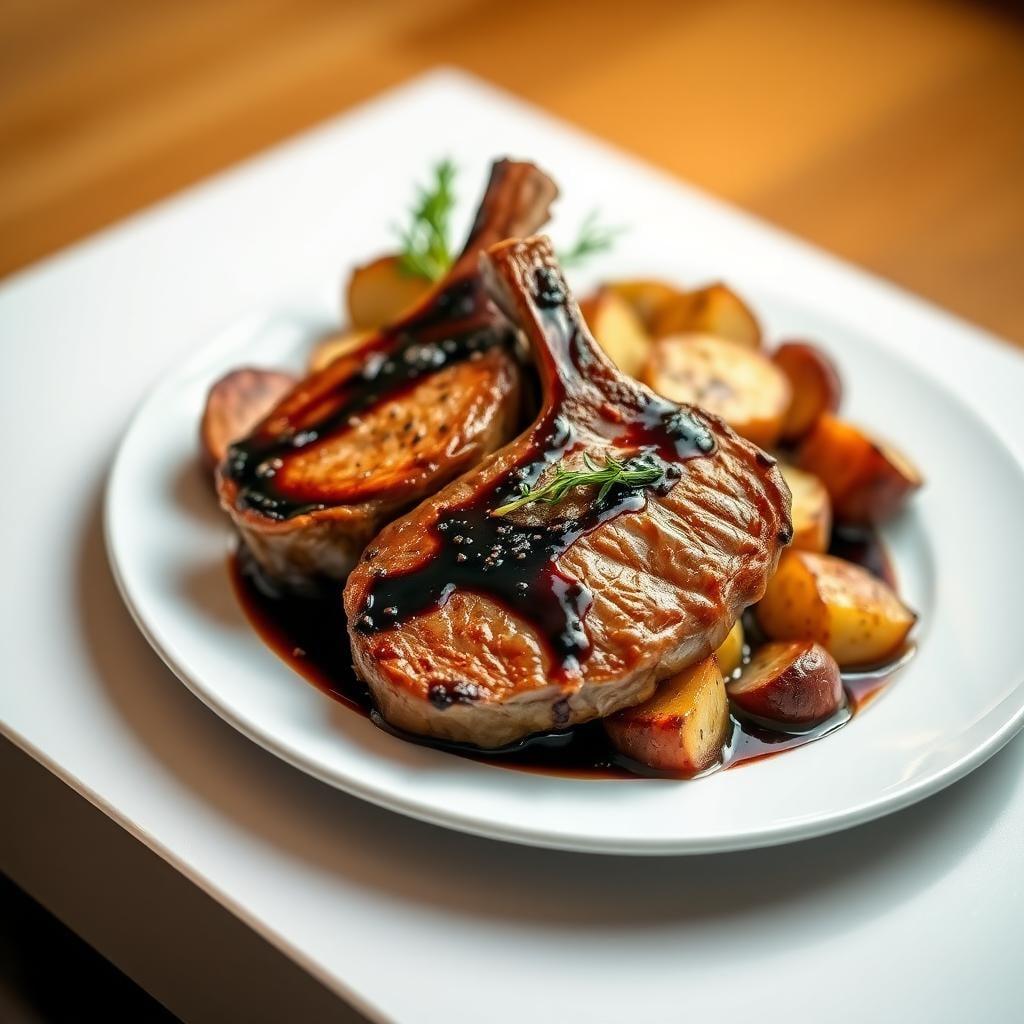 Balsamic Glazed Pork Chops with Herb Roasted Potatoes