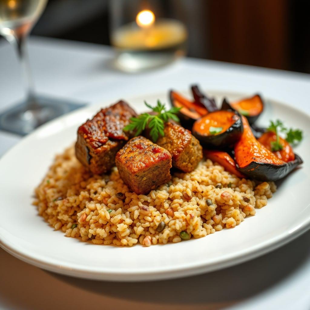 Turkish-Style Köfte with Bulgur Pilaf and Sumac-Spiced Roasted Vegetables Turkish-Style Köfte with Bulgur Pilaf and Sumac-Spiced Roasted Vegetables