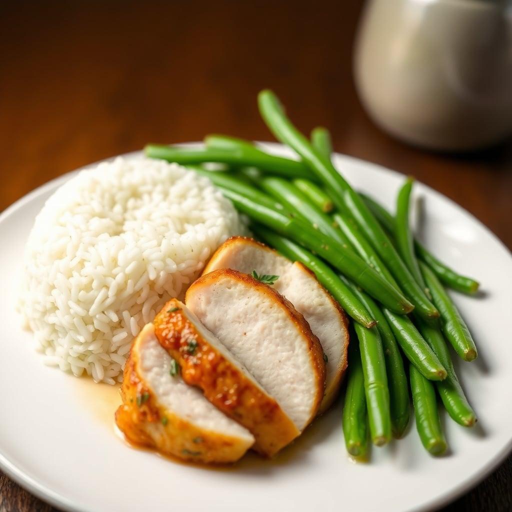 Air-Fried Garlic Herb Chicken with Jasmine Rice and Green Beans