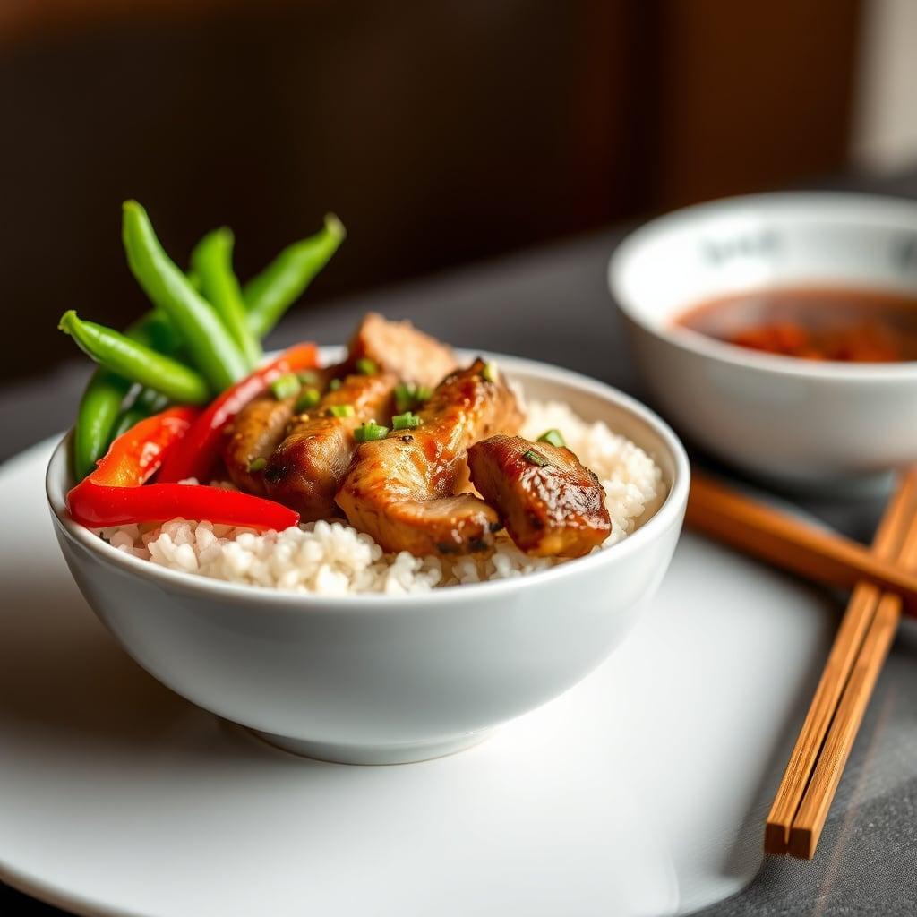 Sesame Ginger Pork and Snow Pea Rice Bowls Sesame Ginger Pork and Snow Pea Rice Bowls
