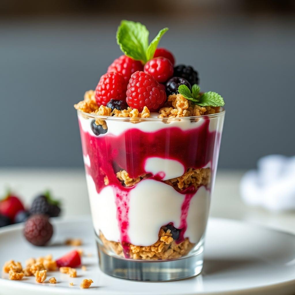Greek Yogurt Parfait with House-Made Granola and Mixed Berry Compote Greek Yogurt Parfait with House-Made Granola and Mixed Berry Compote