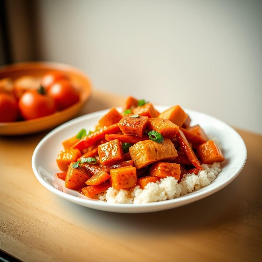 Honey Glazed Carrot and Tomato Stir-Fry with Ginger Tofu Honey Glazed Carrot and Tomato Stir-Fry with Ginger Tofu