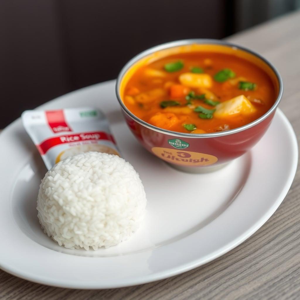 Canned Soup with Microwave Rice Pouch