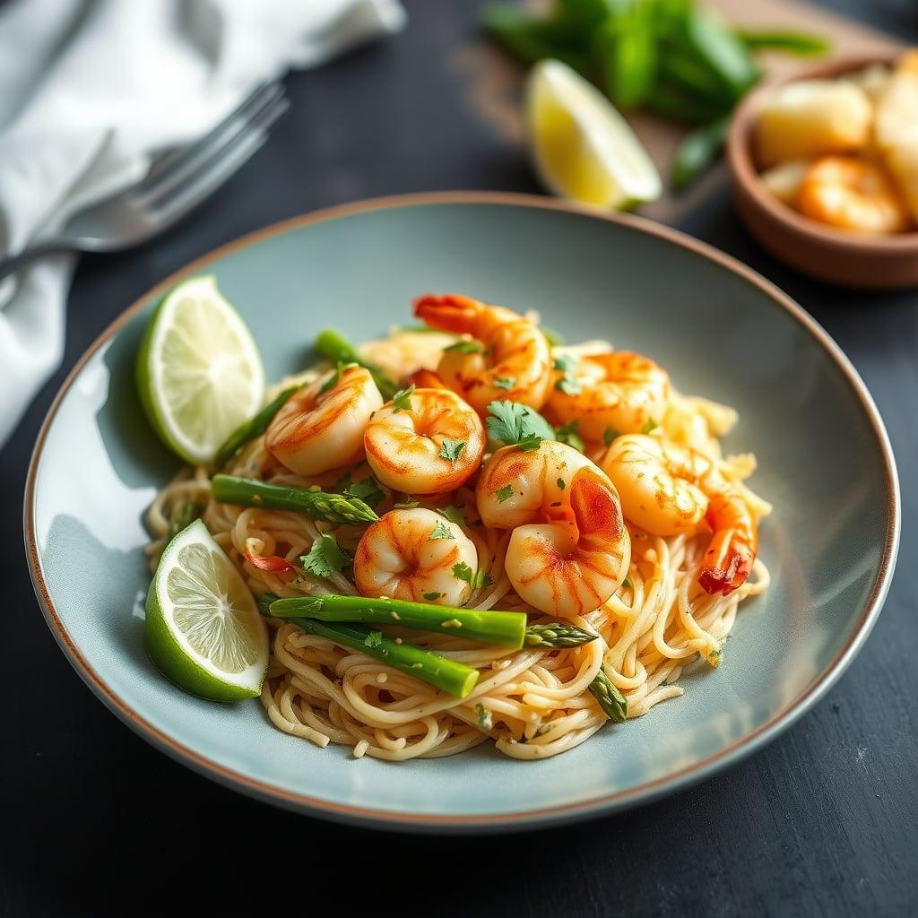 One-Pot Mediterranean Seafood Orzo with Scallops, Prawns, and Blistered Asparagus