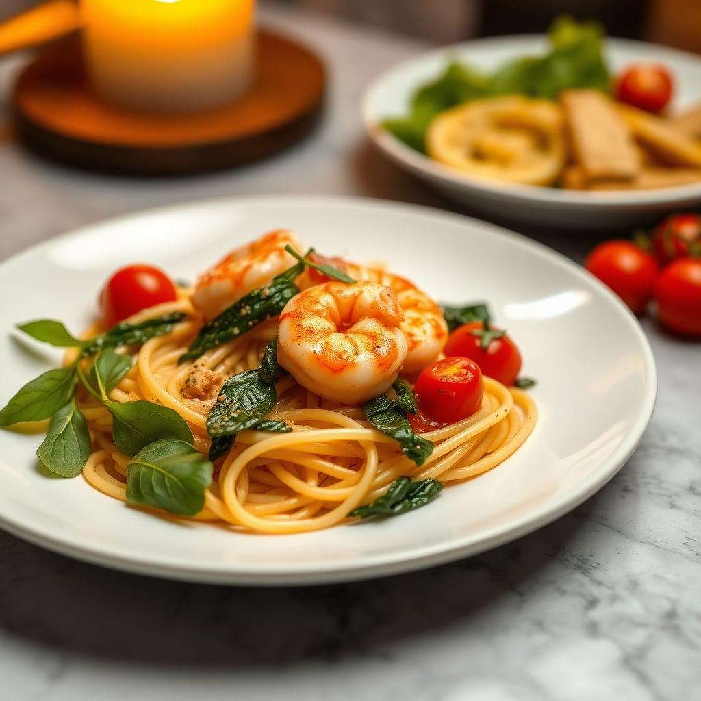Mediterranean Lemon Shrimp Pasta with Spinach and Cherry Tomatoes Mediterranean Lemon Shrimp Pasta with Spinach and Cherry Tomatoes