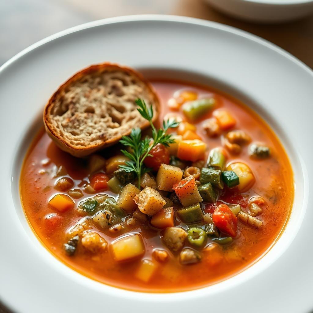 Rustic Italian Vegetable & Farro Soup with Herb Crostini Rustic Italian Vegetable & Farro Soup with Herb Crostini