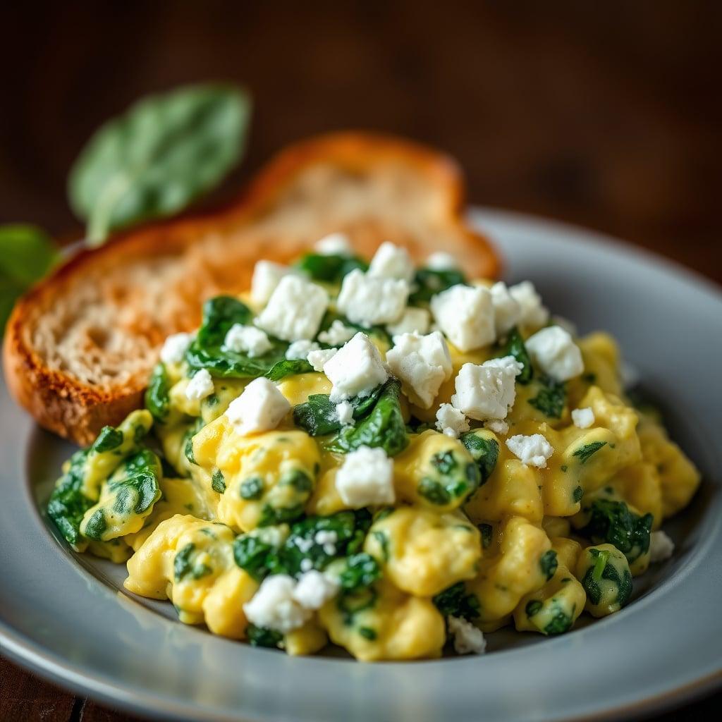 Spinach and Feta Scramble with Whole Wheat Toast Spinach and Feta Scramble with Whole Wheat Toast