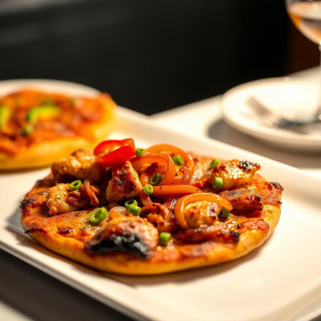 BBQ Chicken Pizza with Caramelized Onions and Bell Peppers