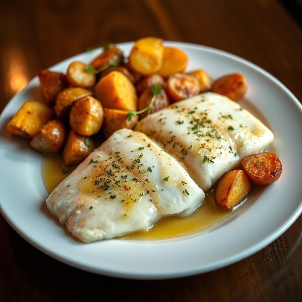 Lemon Garlic Butter Tilapia with Roasted Potato Medley Lemon Garlic Butter Tilapia with Roasted Potato Medley
