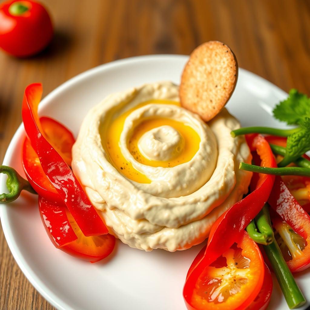 Artisan Smooth Hummus with Rainbow Bell Pepper Strips