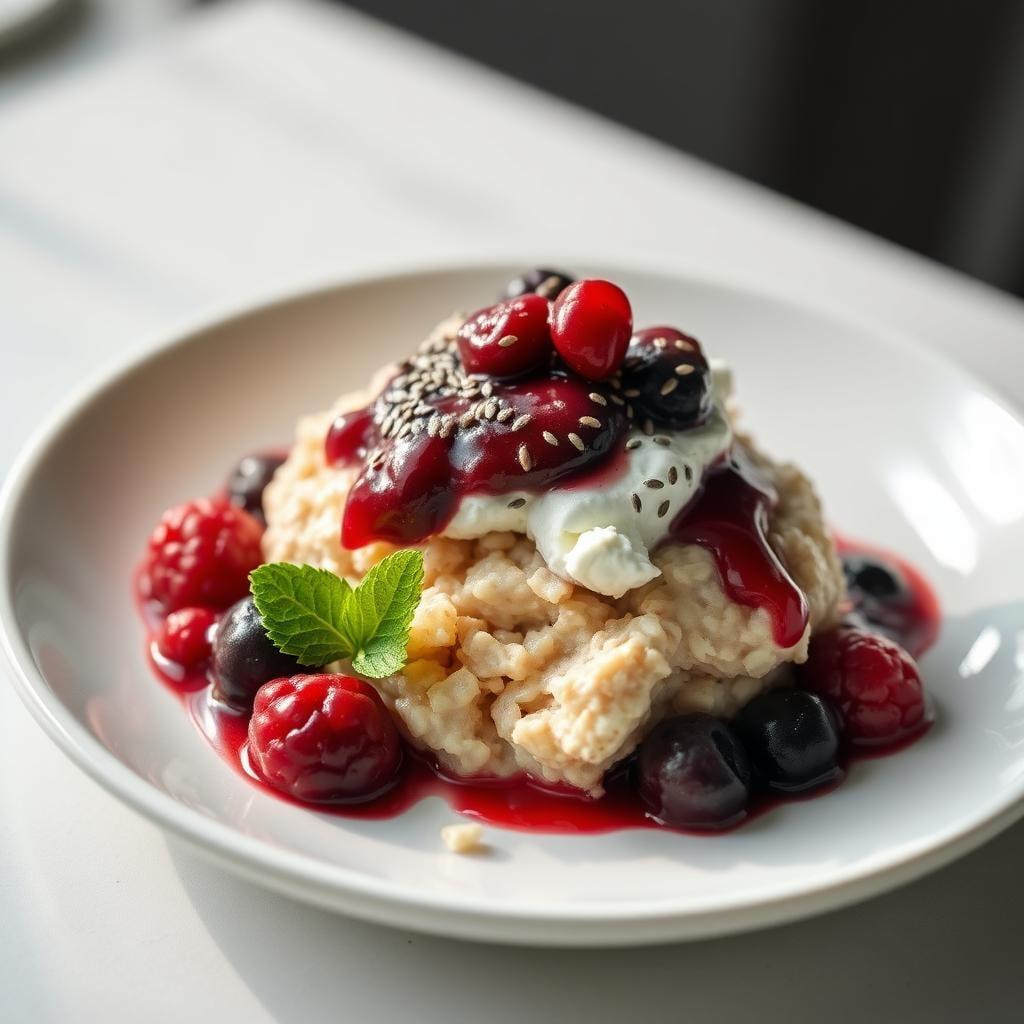 Overnight Cottage Cheese Oatmeal with Berry Compote Overnight Cottage Cheese Oatmeal with Berry Compote