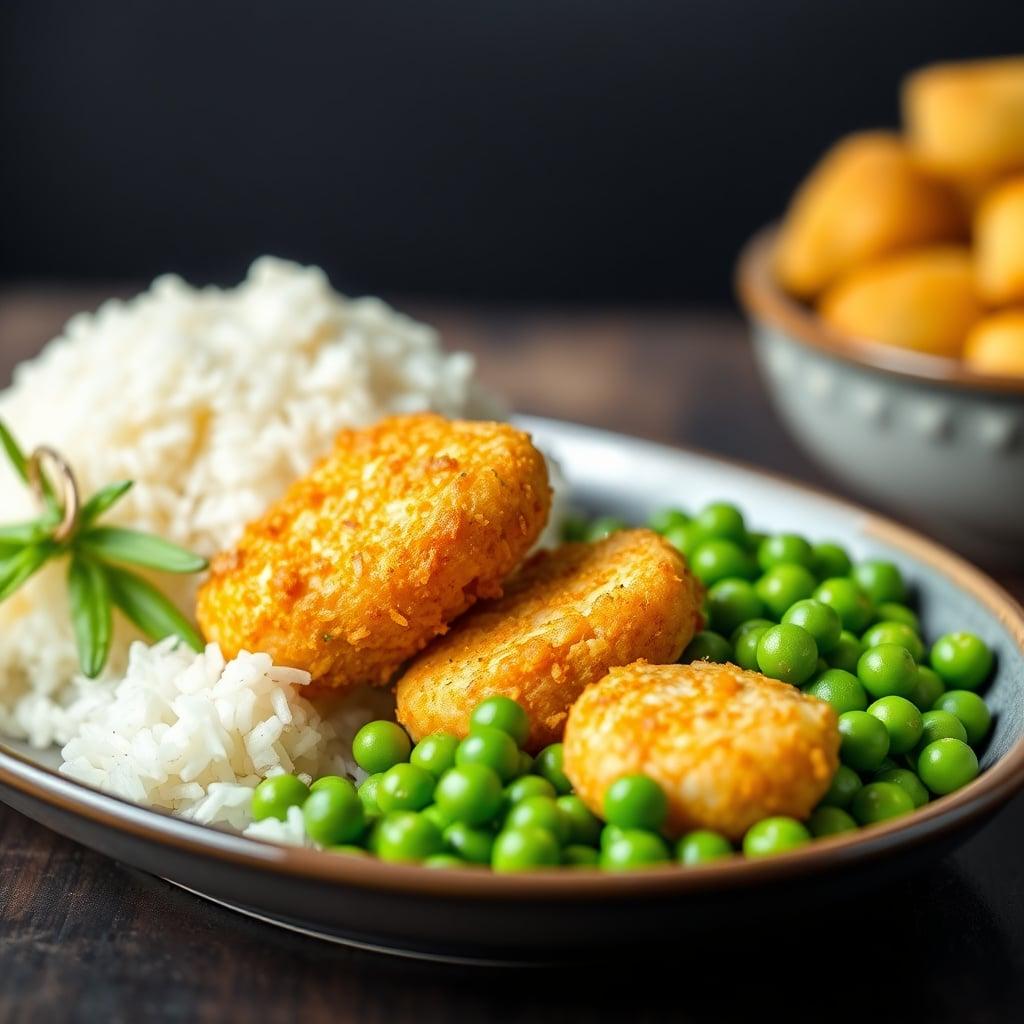 Golden Baked Cod Nuggets with Buttered Peas Golden Baked Cod Nuggets with Buttered Peas