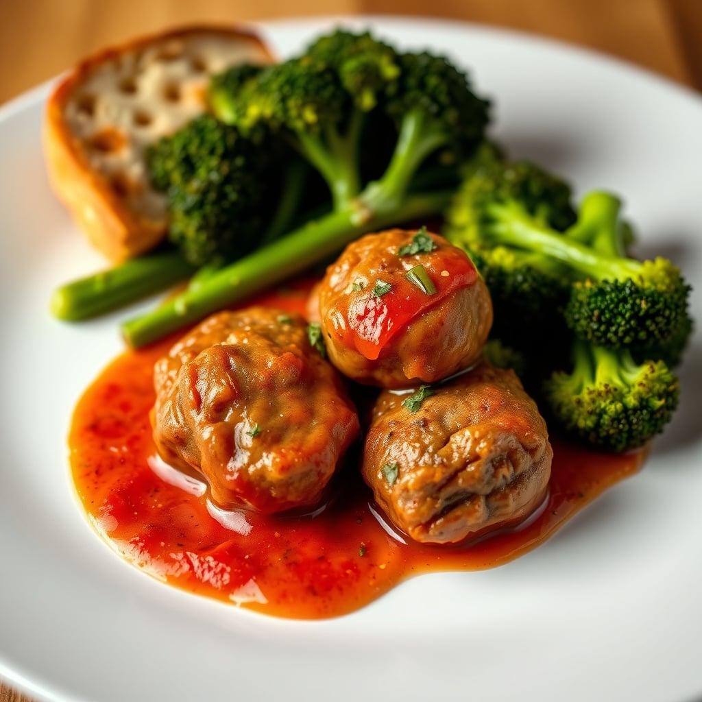 Slow Cooker Italian Meatballs with Garlic Bread and Roasted Broccoli Slow Cooker Italian Meatballs with Garlic Bread and Roasted Broccoli