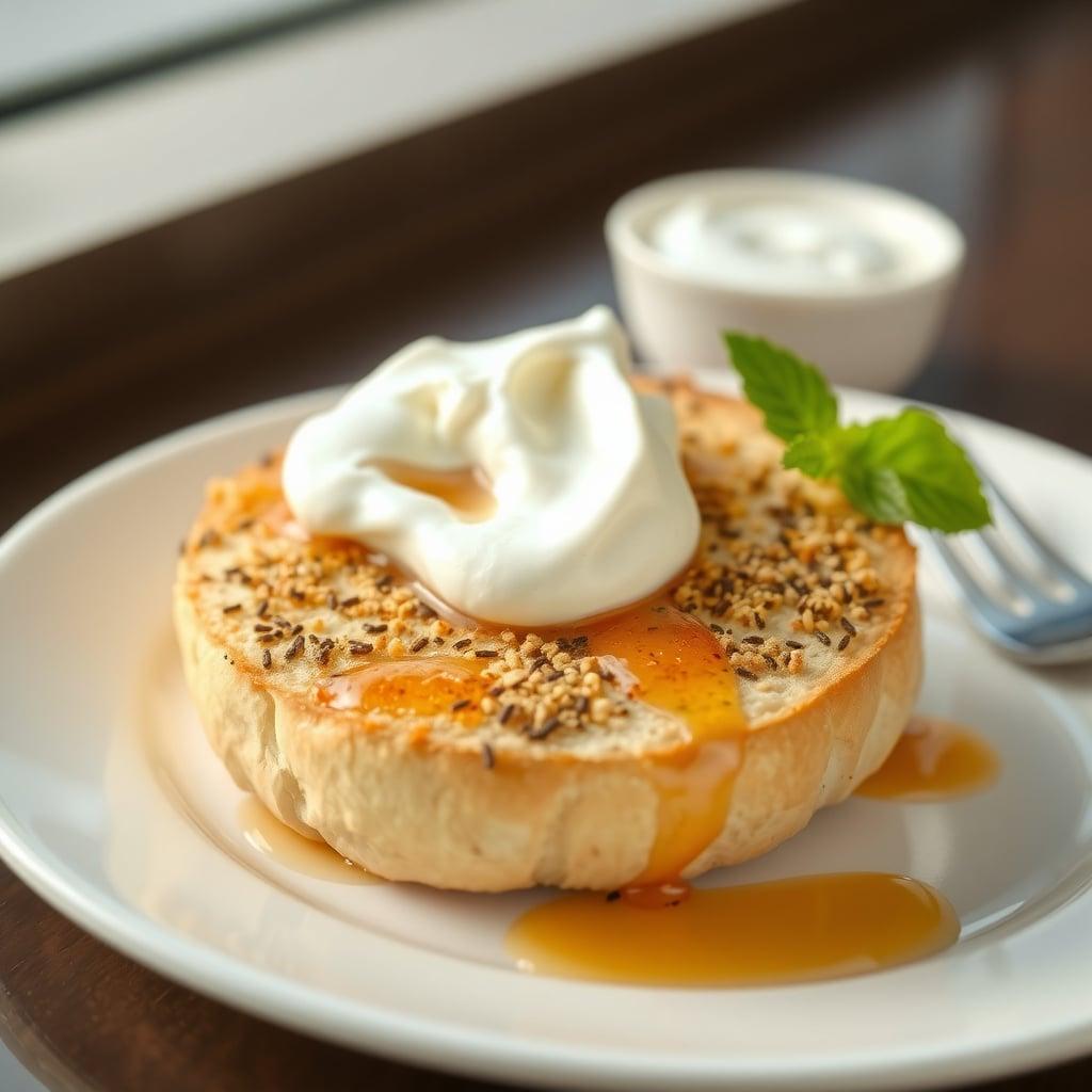Toasted Bagel with Cream Cheese and Honey Greek Yogurt Toasted Bagel with Cream Cheese and Honey Greek Yogurt