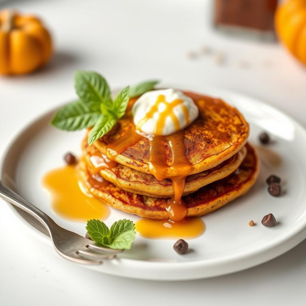 Pumpkin Spice Protein Pancakes with Maple Yogurt Drizzle Pumpkin Spice Protein Pancakes with Maple Yogurt Drizzle