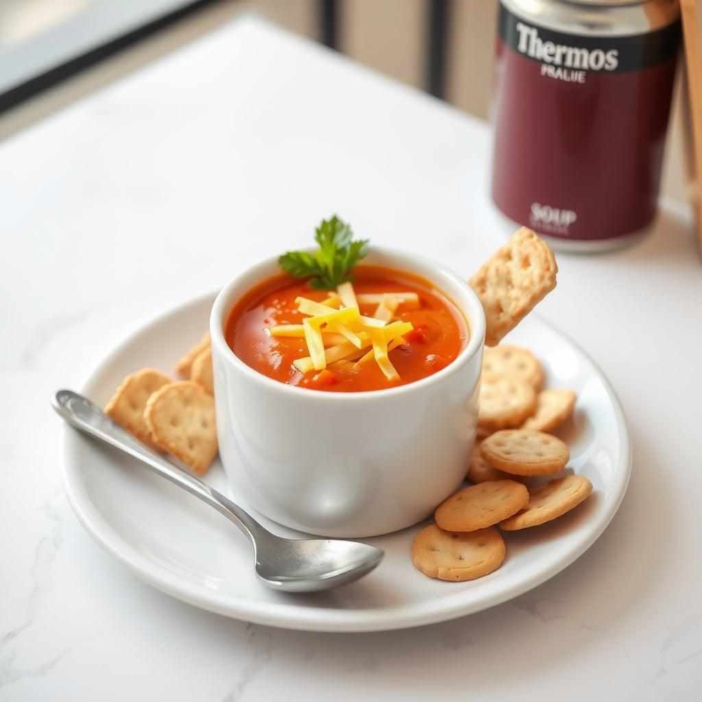 Thermos Tomato Soup with Cheese and Crackers Thermos Tomato Soup with Cheese and Crackers