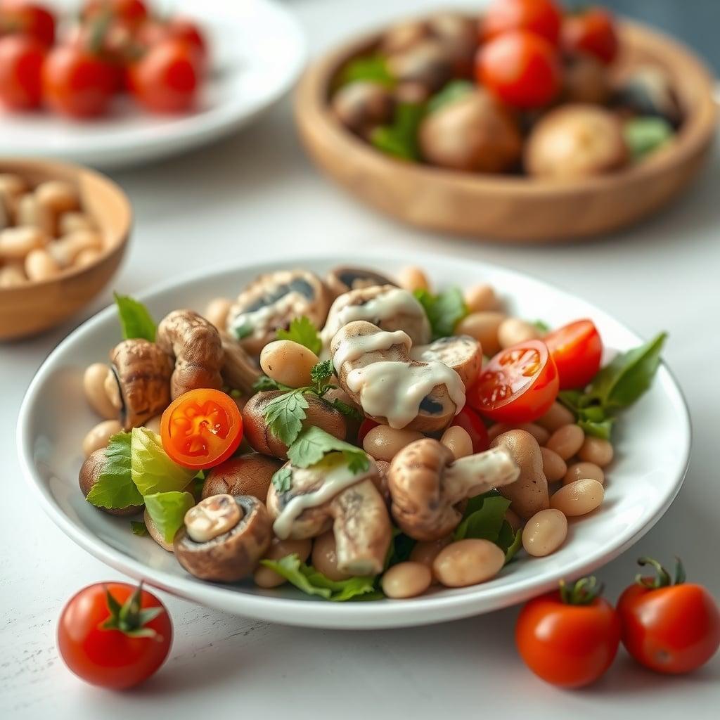 Mediterranean Mushroom & White Bean Power Bowl with Lemon-Tahini Dressing Mediterranean Mushroom & White Bean Power Bowl with Lemon-Tahini Dressing