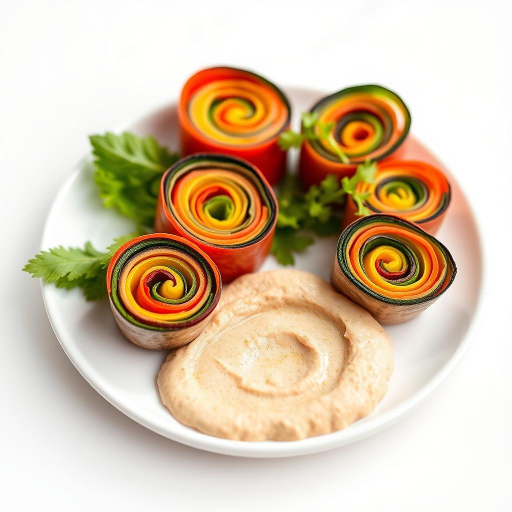 Rainbow Veggie Pinwheels with Hummus Spread Rainbow Veggie Pinwheels with Hummus Spread