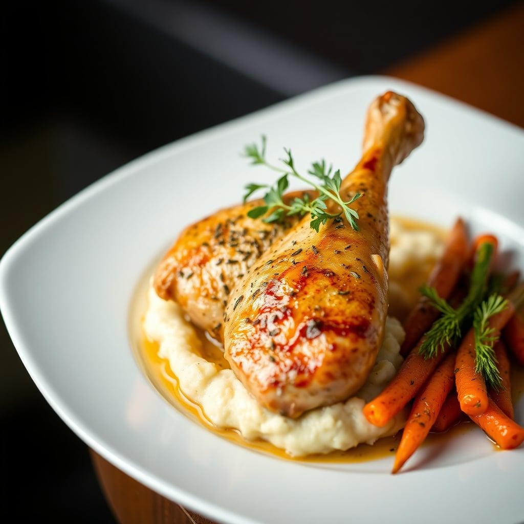 Lemon-Herb Roasted Chicken with Garlic Mashed Potatoes and Glazed Carrots Lemon-Herb Roasted Chicken with Garlic Mashed Potatoes and Glazed Carrots