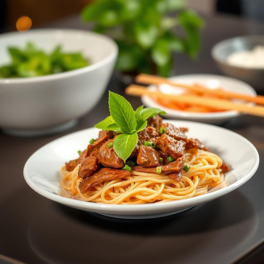 Thai Basil Beef Stir-Fry with Crispy Rice Noodles Thai Basil Beef Stir-Fry with Crispy Rice Noodles