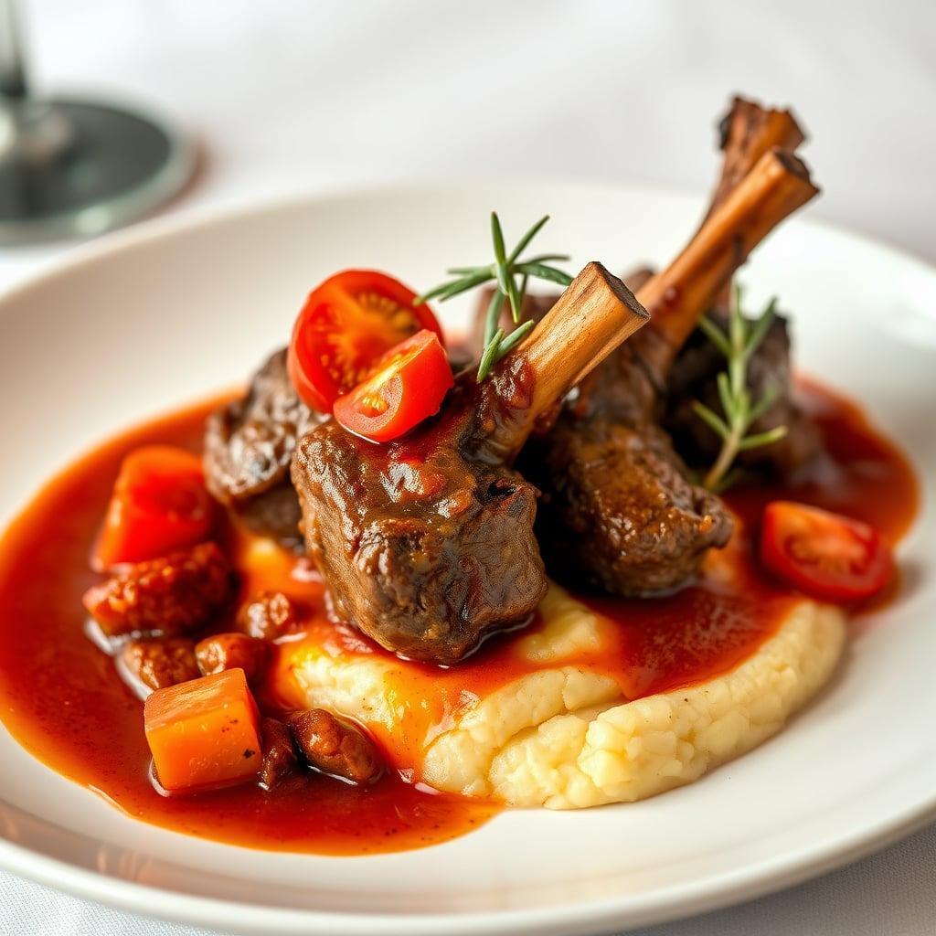 Braised Lamb Shanks with Tomato and Rosemary over Creamy Polenta
