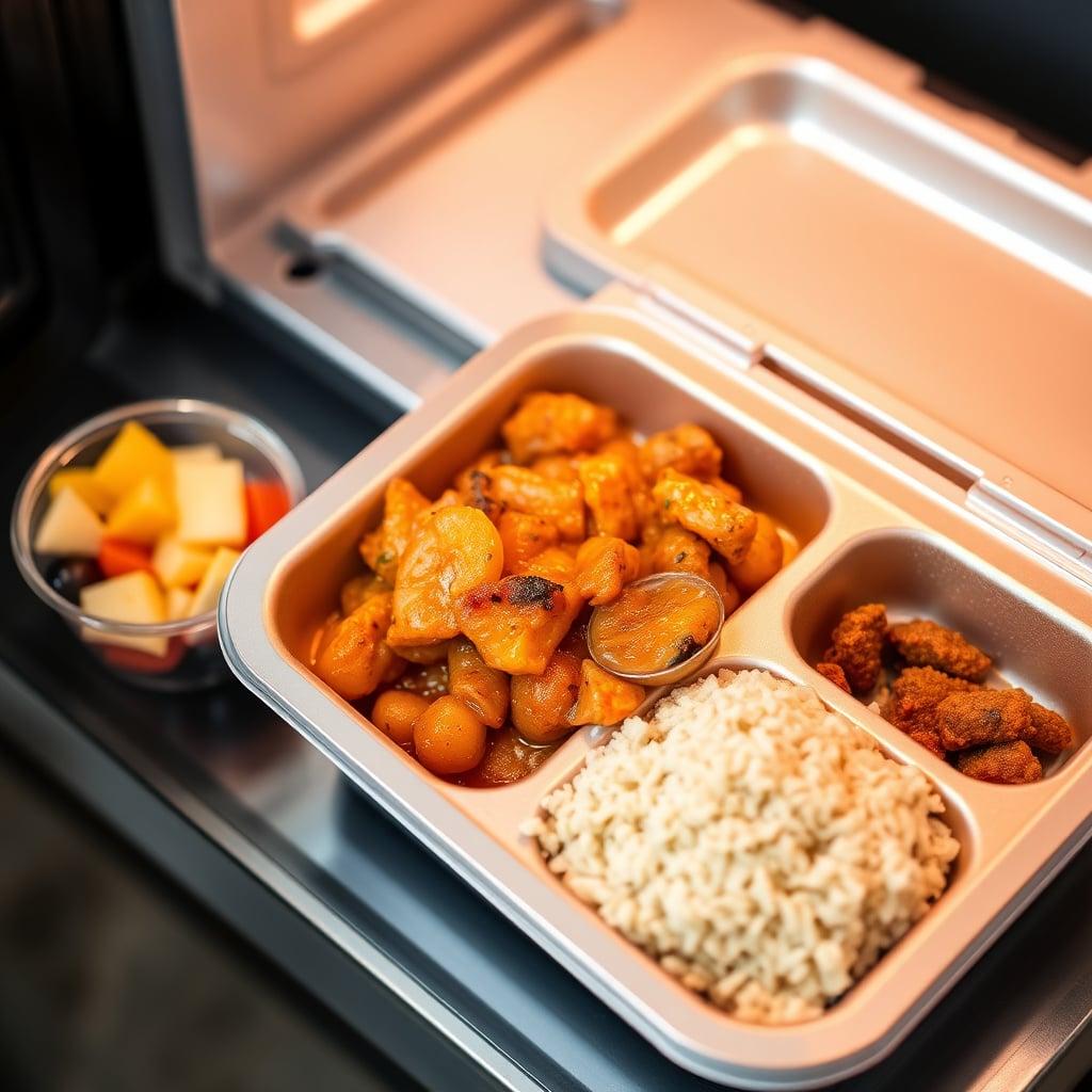 Microwave Frozen Dinner with Added Pre-Cut Fruit Microwave Frozen Dinner with Added Pre-Cut Fruit