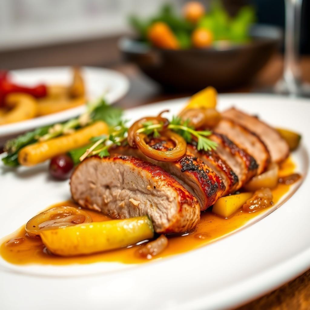 Paprika-Rubbed Pork Tenderloin with Caramelized Onions & Roasted Vegetables Paprika-Rubbed Pork Tenderloin with Caramelized Onions & Roasted Vegetables