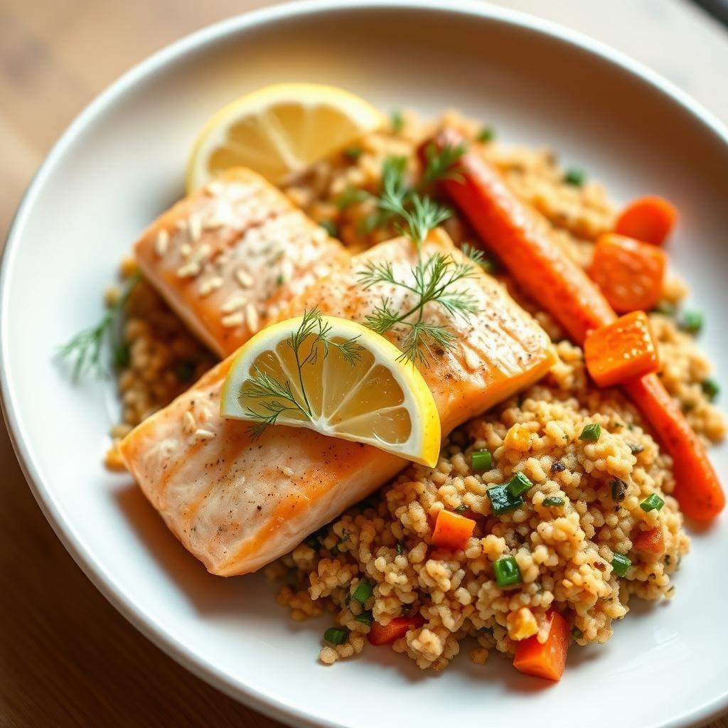 Lemon-Dill Salmon with Roasted Carrot & Green Onion Couscous