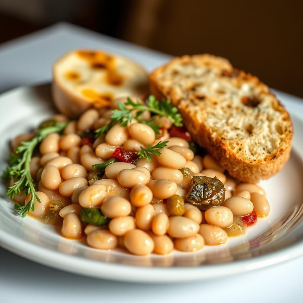 Tuscan White Bean and Vegetable Skillet with Garlic Bread Tuscan White Bean and Vegetable Skillet with Garlic Bread
