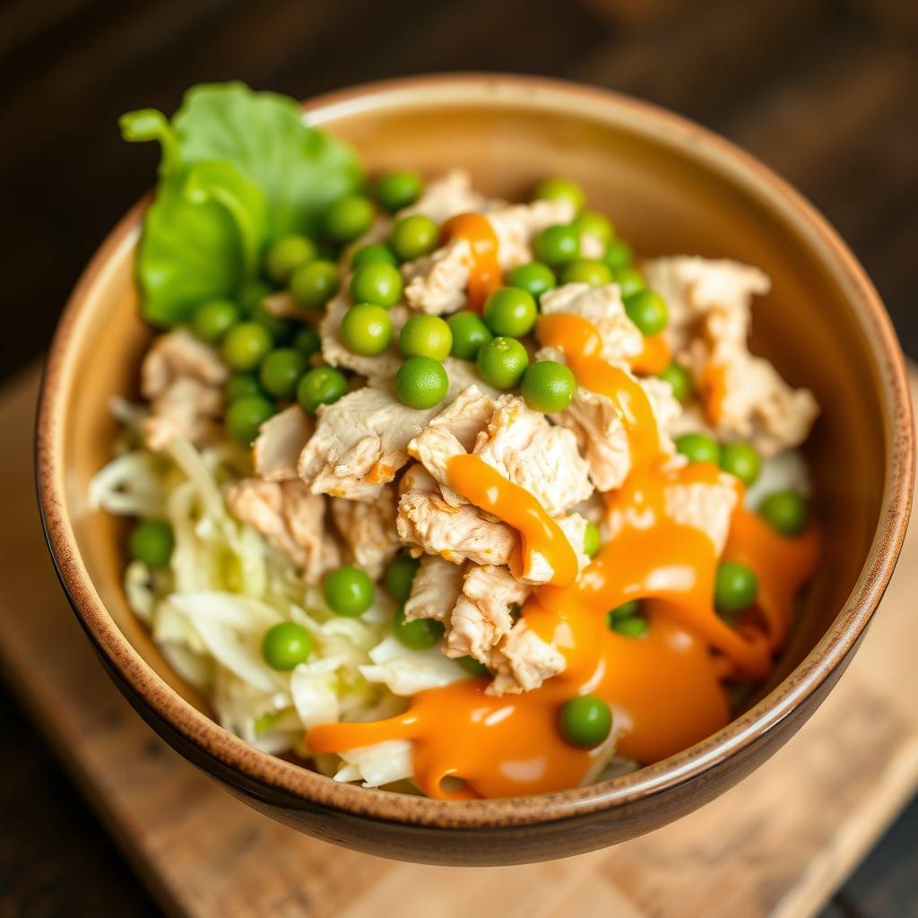 Japanese-Inspired Sesame Chicken & Edamame Salad with Carrot-Ginger Emulsion Japanese-Inspired Sesame Chicken & Edamame Salad with Carrot-Ginger Emulsion