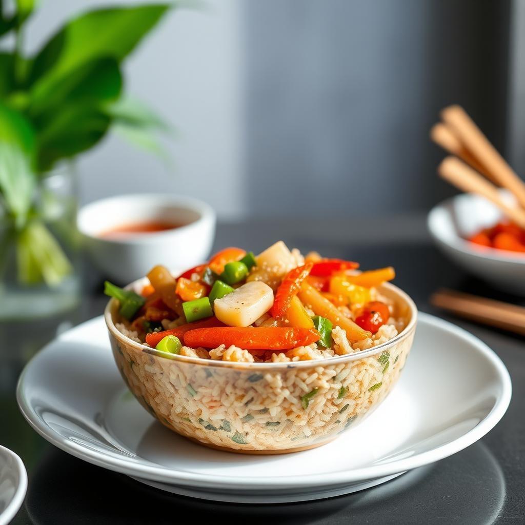 Asian-Inspired Rice Bowl with Ginger-Garlic Vegetables